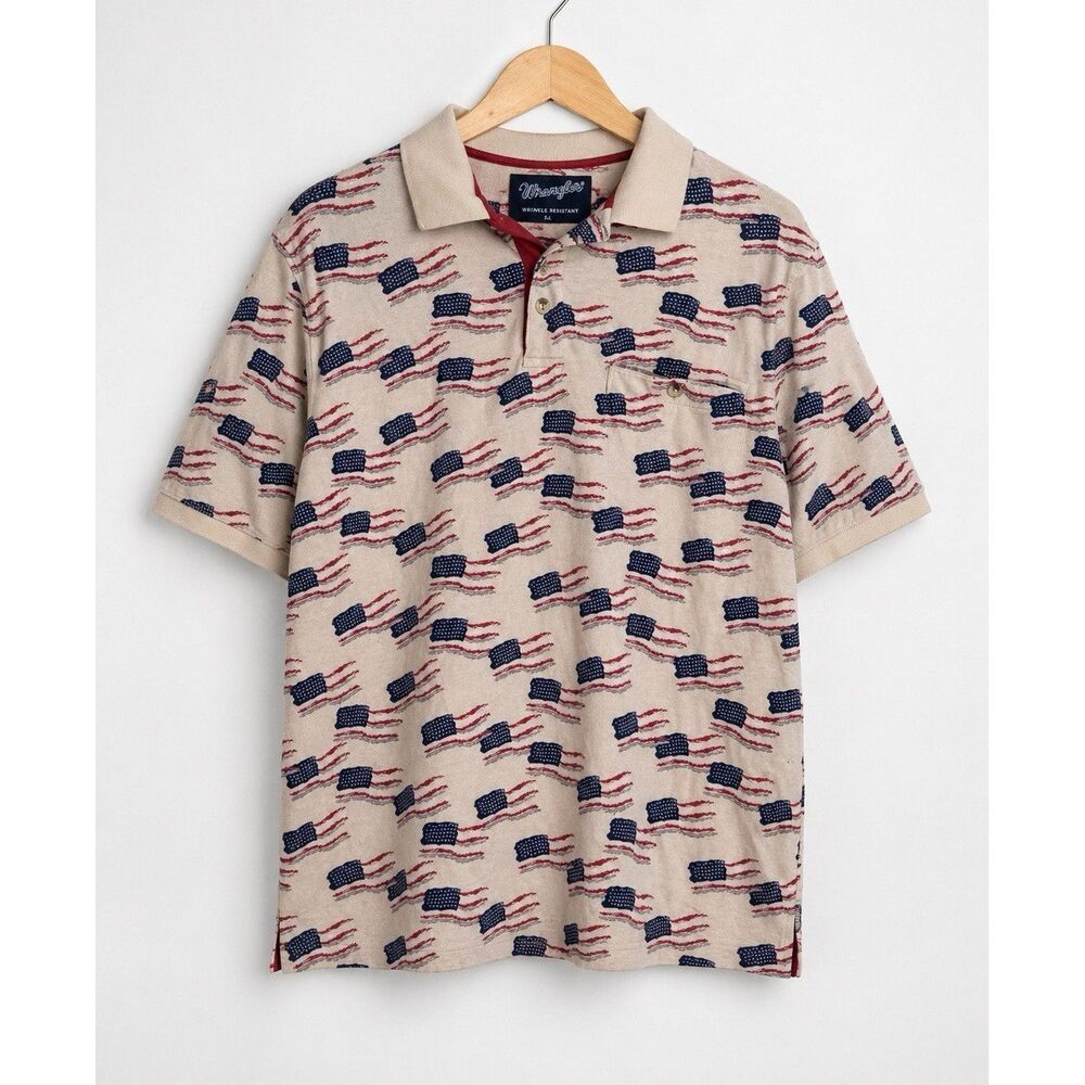 Vintage Wrangler Western Shirts XL American Flag‎ Polo Patriotic USA Y2K Shirt